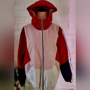 Member only women color block hooded windbreaker, size L